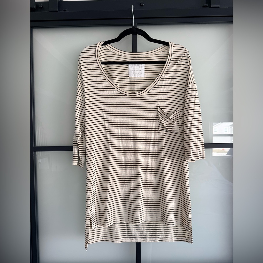 We The Free Beige and Black Striped Long Sleeve Tee